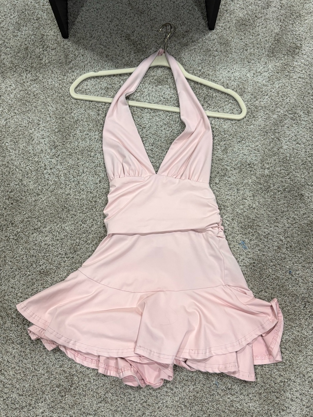 Halter Ruffle Skirt Bodysuit in Light Pink